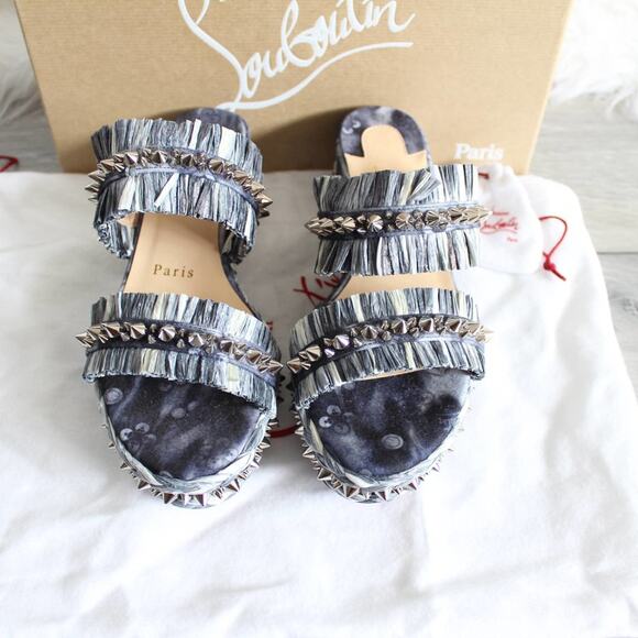 Christian Louboutin Tie-Dye Rafia Straw Flatform Slide Sandals - Picture 6 of 14